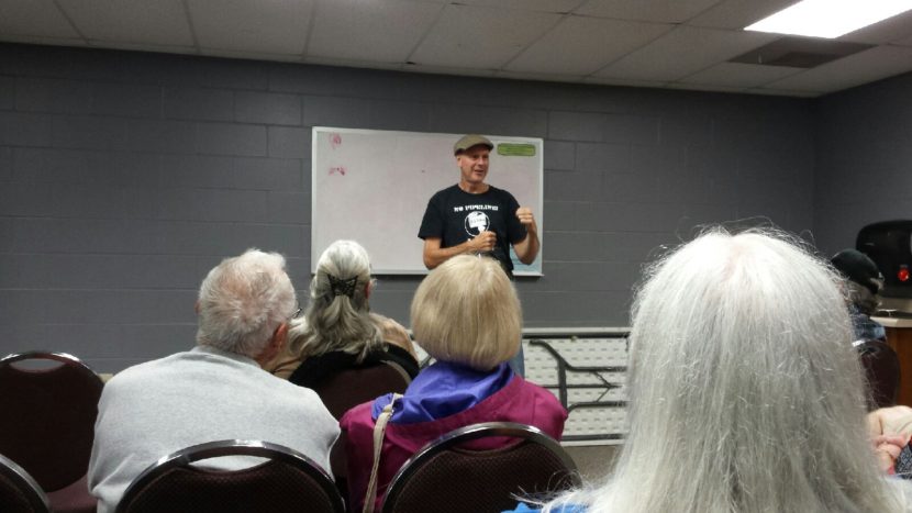 Bold Iowa director Ed Fallon leads a teach-in on eminent domain for private gain during "Midwest Mobilization." 