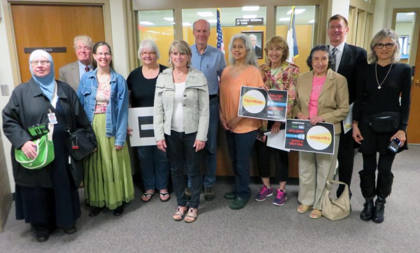 Bold Iowa and Iowa 350 lead a petition delivery to Iowa Attorney General Tom Miller, urging an investigation into Exxon's climate fraud. 