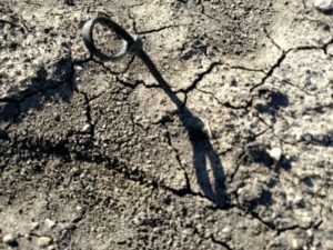 Metal sticking out of the soil on Cyndy Coppola's farm after Dakota Access "finished" backfilling pipeline trench. 