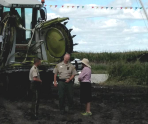 Cyndy Coppola blocking construction on her long-time family farmland taken by eminent domain.